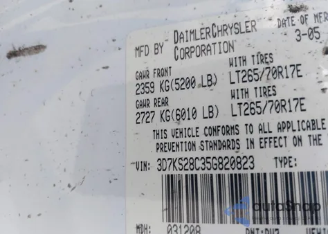 2005 Dodge Ram 2500 Slt/Laramie z USA, uszkodzony, nr VIN 3D7KS28C35G820823